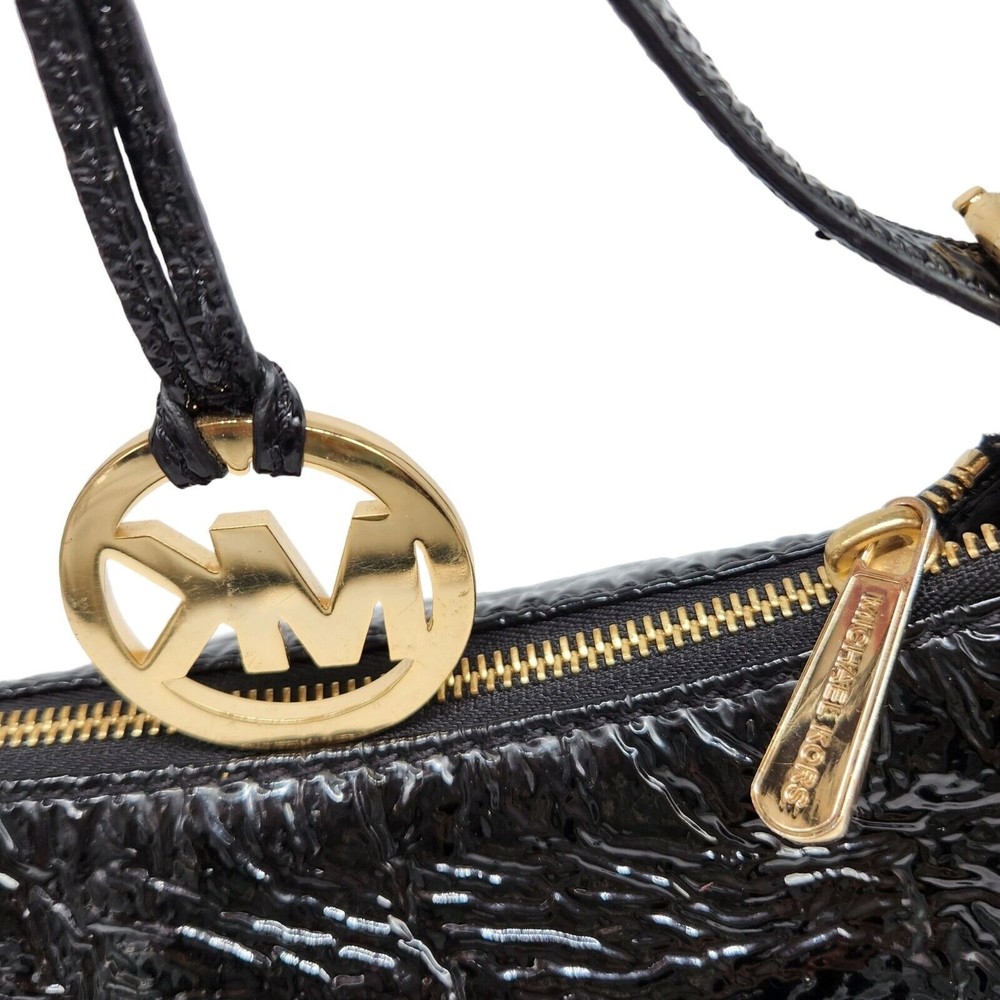 Michael Kors Shiny Black Shoulder Bag Handbag Purse Dressy Designer - Picture 3 of 10